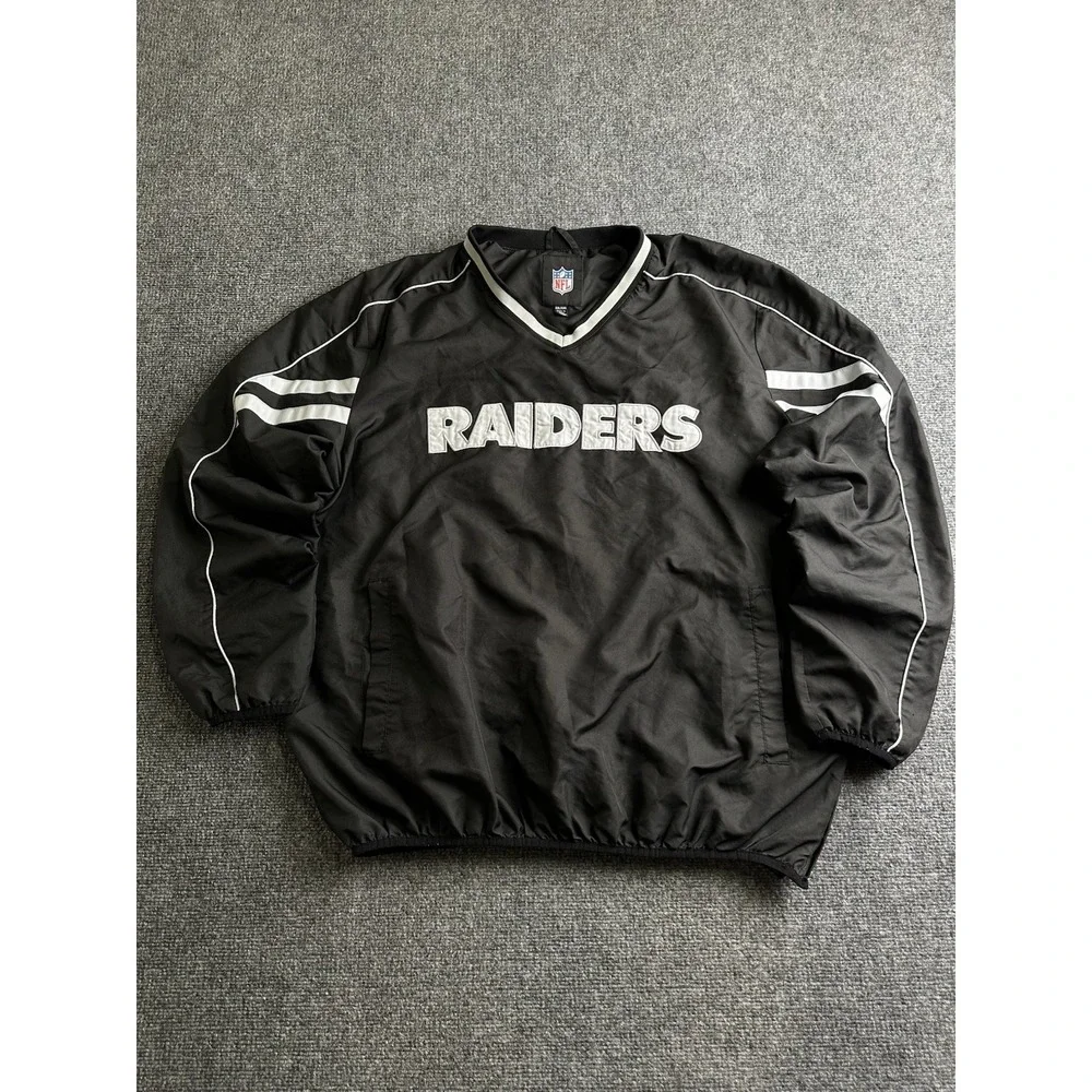 Mens Las Vegas Raiders NFL Pullover Windbreaker Jacket Black Silver, Size 2XL